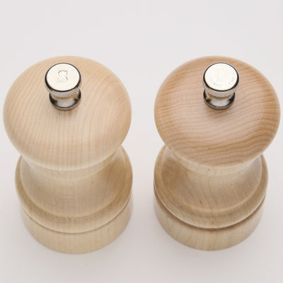 4 Inch Capstan Wood Pepper Mill and Salt Mill Set with Natural Finish 04502, Top View