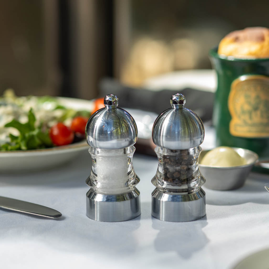 3.5 Inch Metro Acrylic Pepper Mill and Salt Mill Set with Brushed Stainless Accents 01572