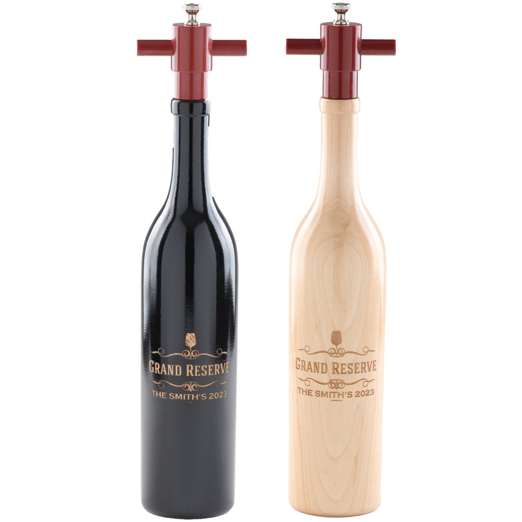 14.5" Engraved Wine Bottle Pepper Mill and Salt Mill Set - Reserve Edition