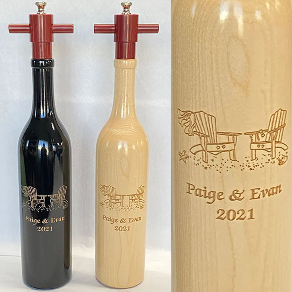 14.5" Engraved Wine Bottle Pepper Mill and Salt Mill Set - Adirondack Edition