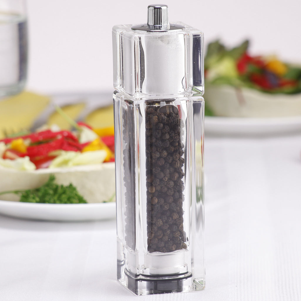 Acrylic Combo Pepper Mill and Salt Shaker with Adjustable Coarseness  Ceramic Mechanism, Easy to Use