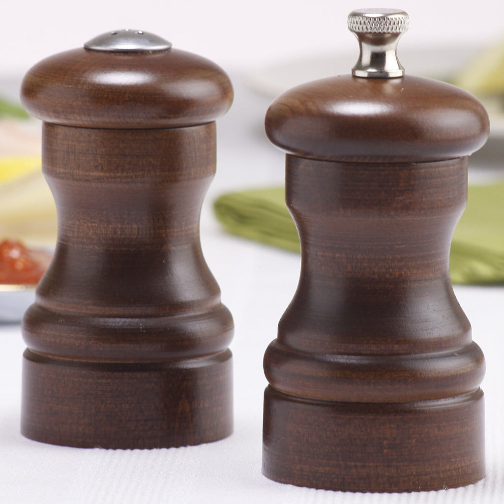 04100 4 Inch Capstan Pepper Mill & Salt Shaker Set, Walnut, Table View