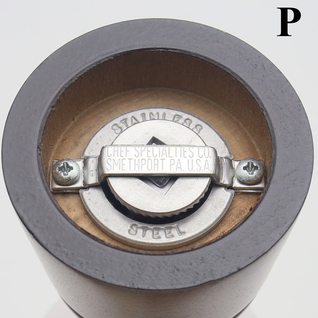 06107 Pepper Mill Bottom View, Stainless Steel Grinding Mechanism 