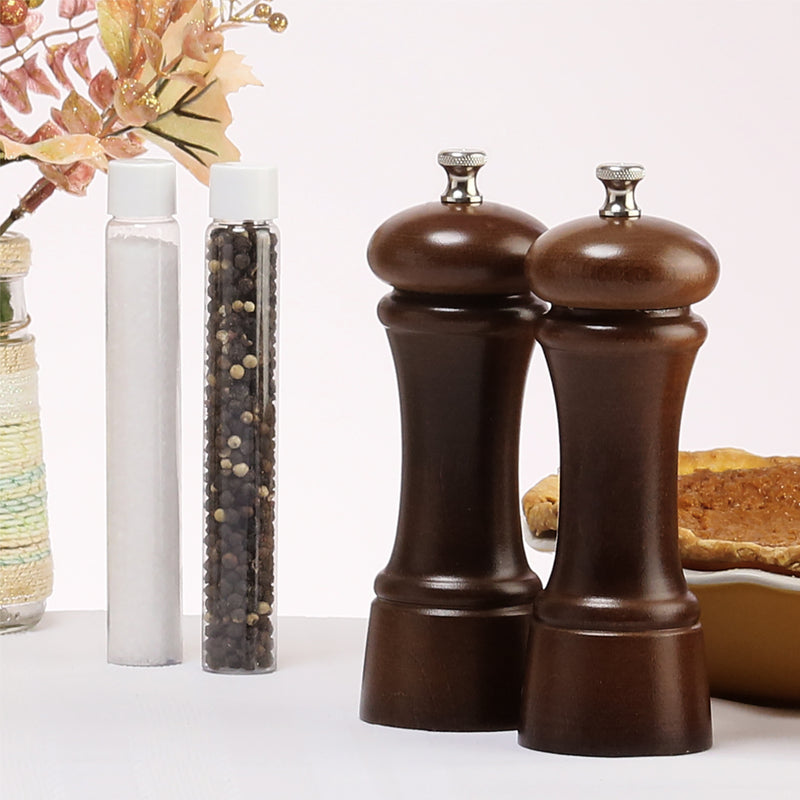 6 Inch Elegance Pepper Mill and Salt Mill Gift Set with Walnut Finish