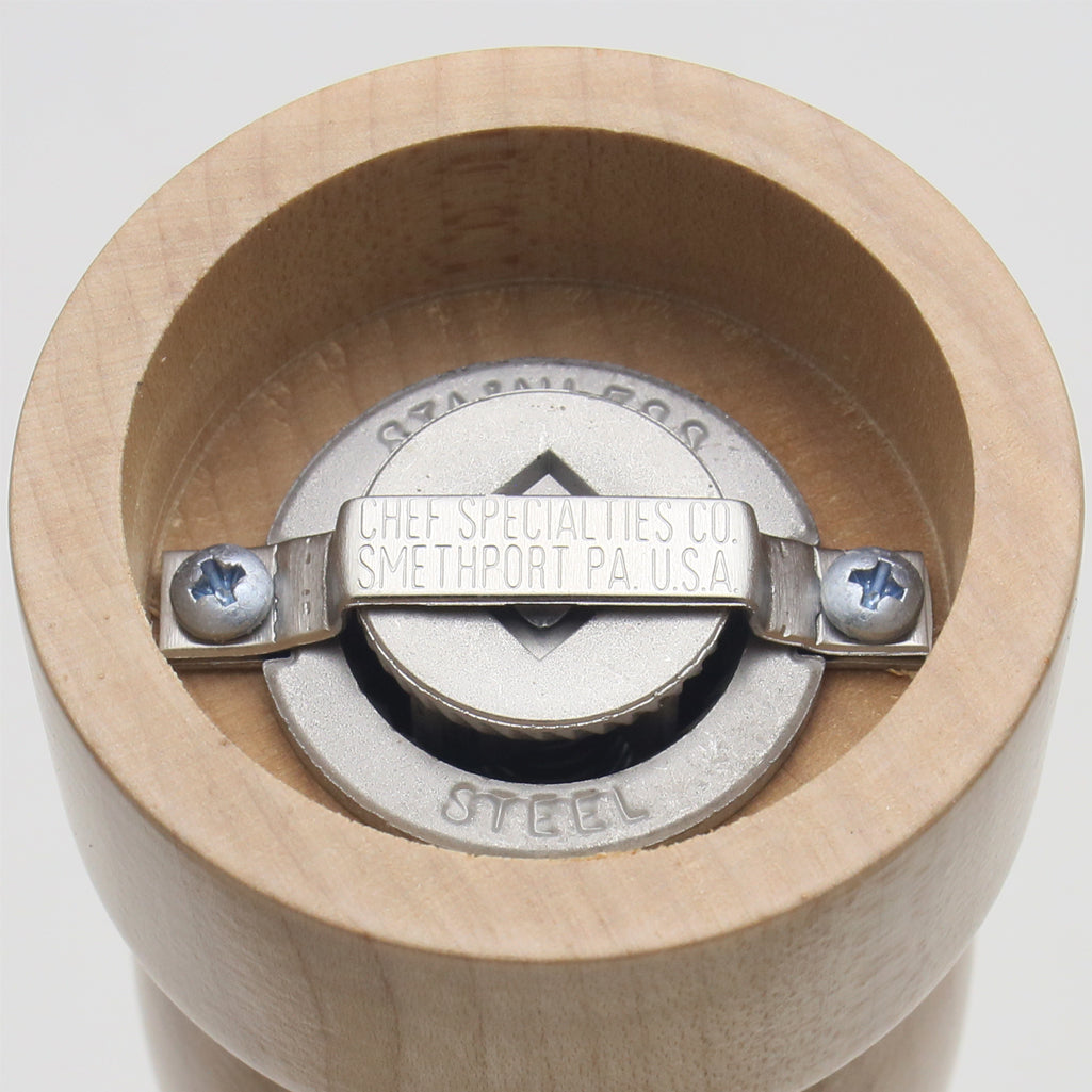 06206 Pepper Mill Bottom View, Stainless Steel Grinding Mechanism