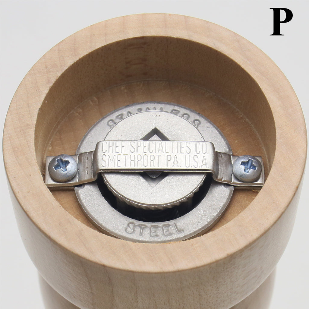 06207 Pepper Mill Bottom View, Stainless Steel Grinding Mechanism