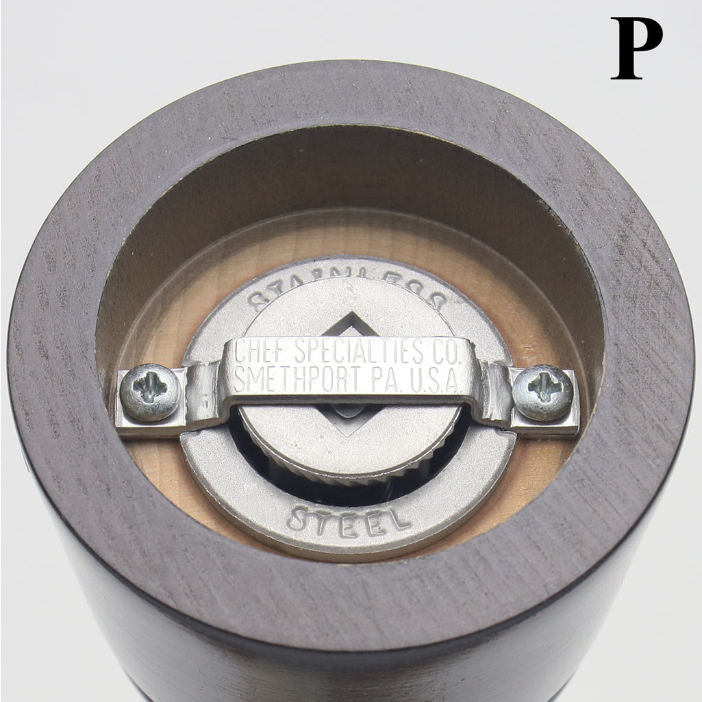 06902 Pepper Mill Bottom View, Stainless Steel Grinding Mechanism