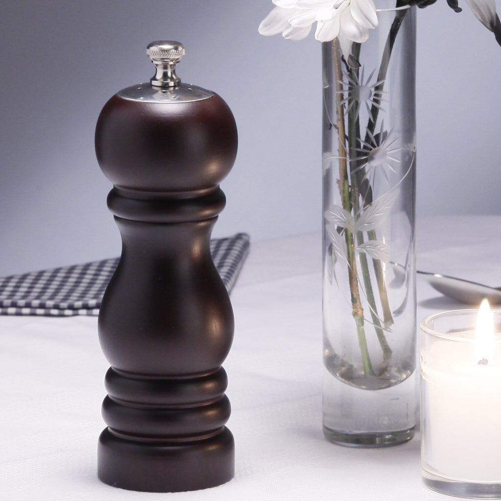 06950 6.5 Inch Duo Pepper Mill & Salt Shaker Combo, Ebony, Table View