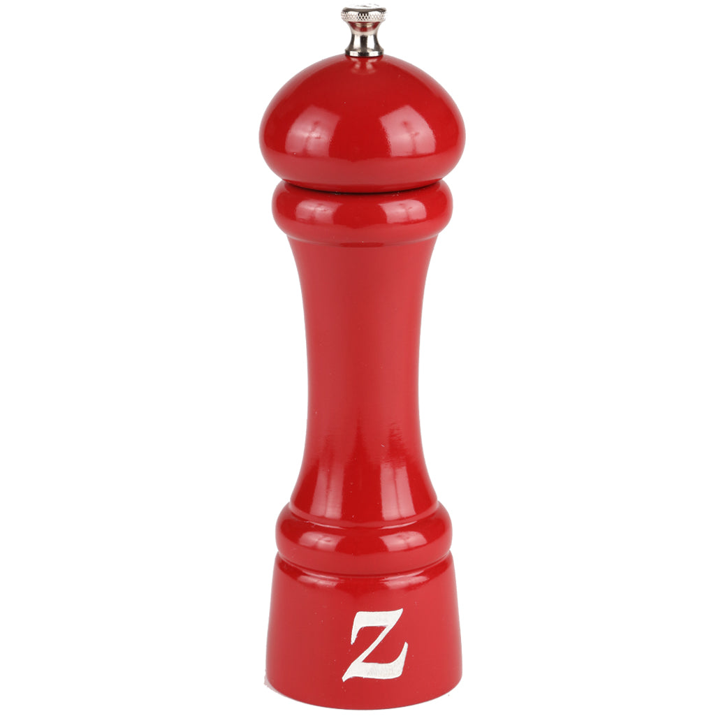 8 Inch Red Pepper Mill with Custom Monogram with White Color-fill