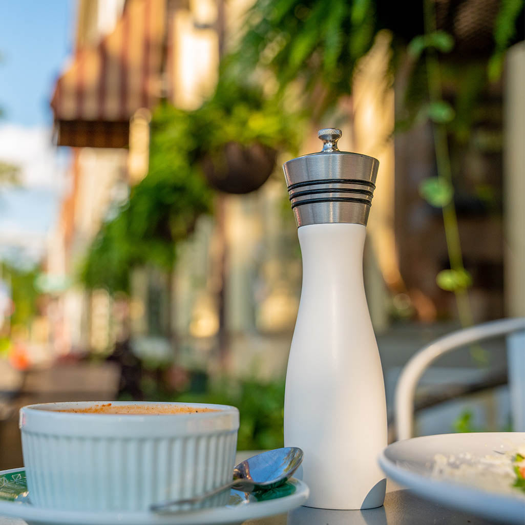 8.5 Inch Alumina Pepper Mill with Solid Aluminum Top with Black Accent Bands 08850