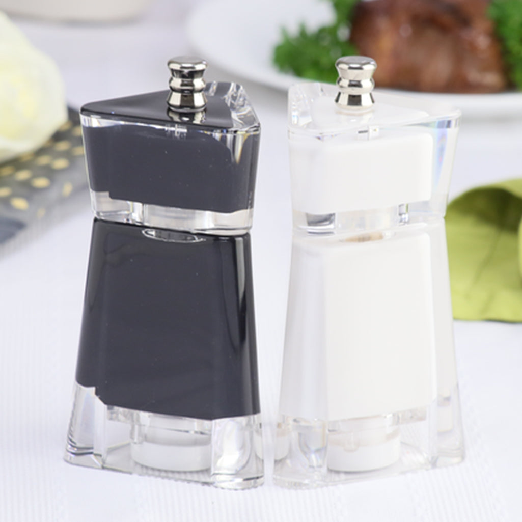 29451-2 4.5 Inch Kate Pepper Mill & Salt Mill Set, Black & White, Table View