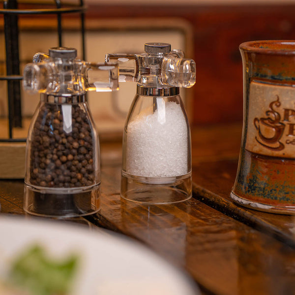 Chef Specialties Salt Shaker Pepper Mill Grinder Set 4” Walnut