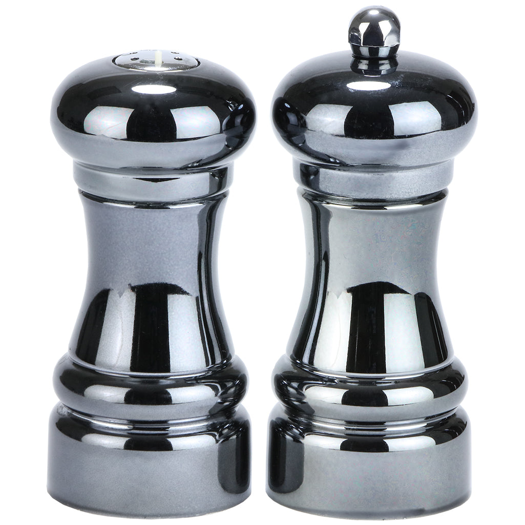 4 Inch Acrylic Pepper Mill and Salt Shaker Set with Black Chrome Finish 90040