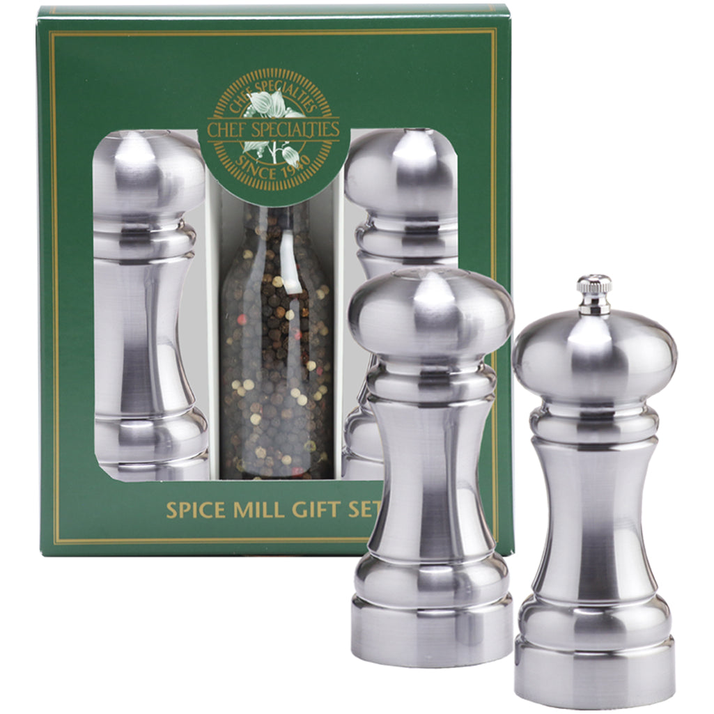 5 Inch Acrylic Pepper Mill and Salt Shaker Gift Set with Brushed Stainless Finish 94506