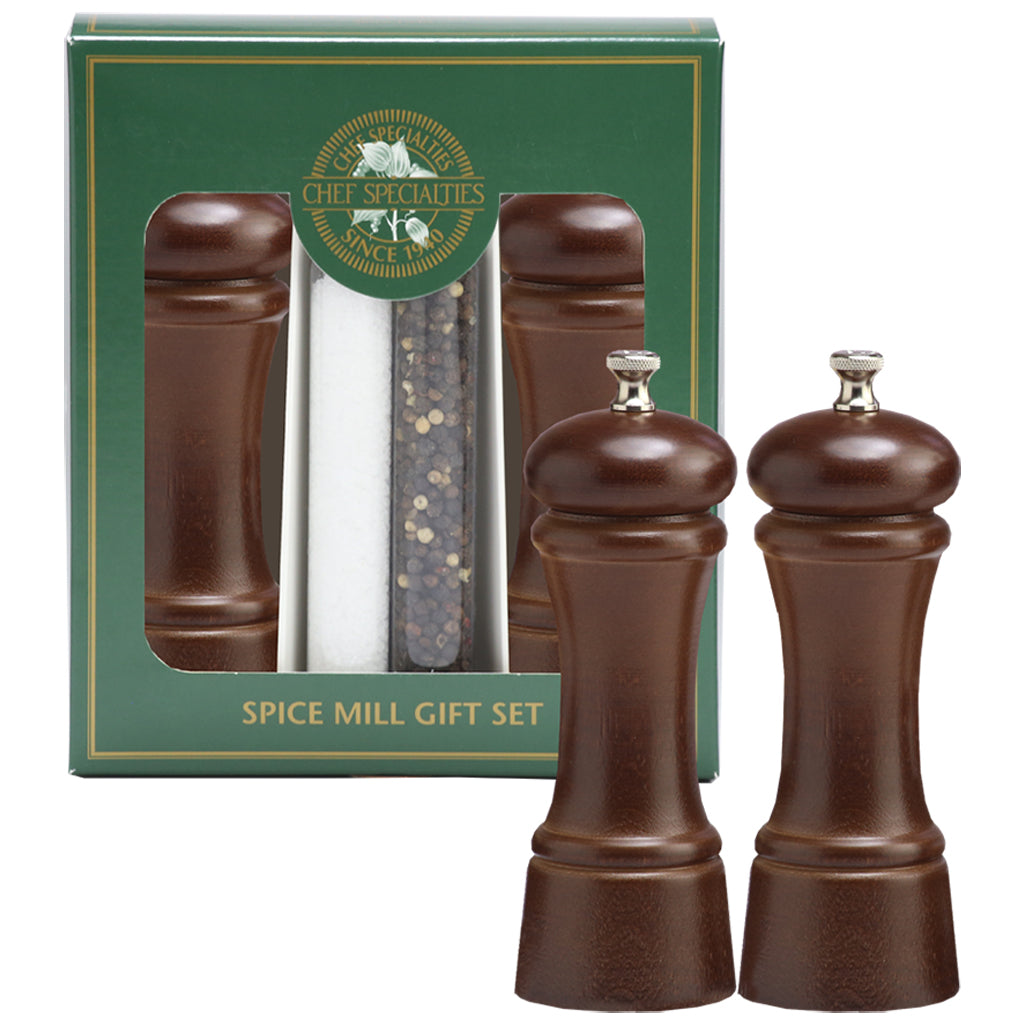 6 Inch Elegance Pepper Mill and Salt Mill Gift Set with Walnut Finish