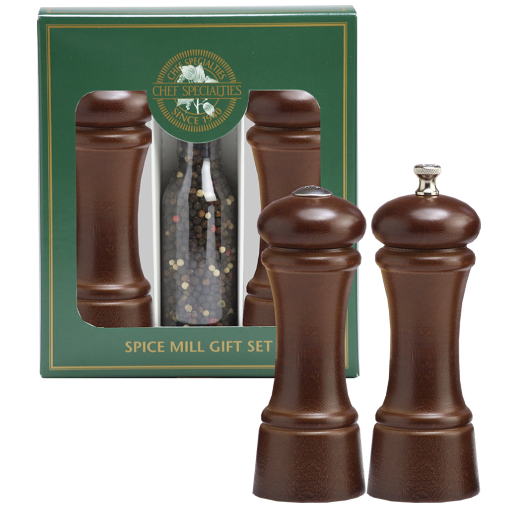 Chef Specialties 6" Elegance Walnut Pepper Mill & Salt Shaker Gift Set - Thumbnail 2