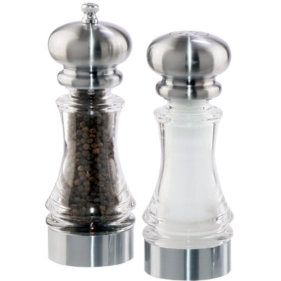 7 Inch Acrylic Pepper Mill and Salt Shaker Set with Brushed Stainless Accents 96851