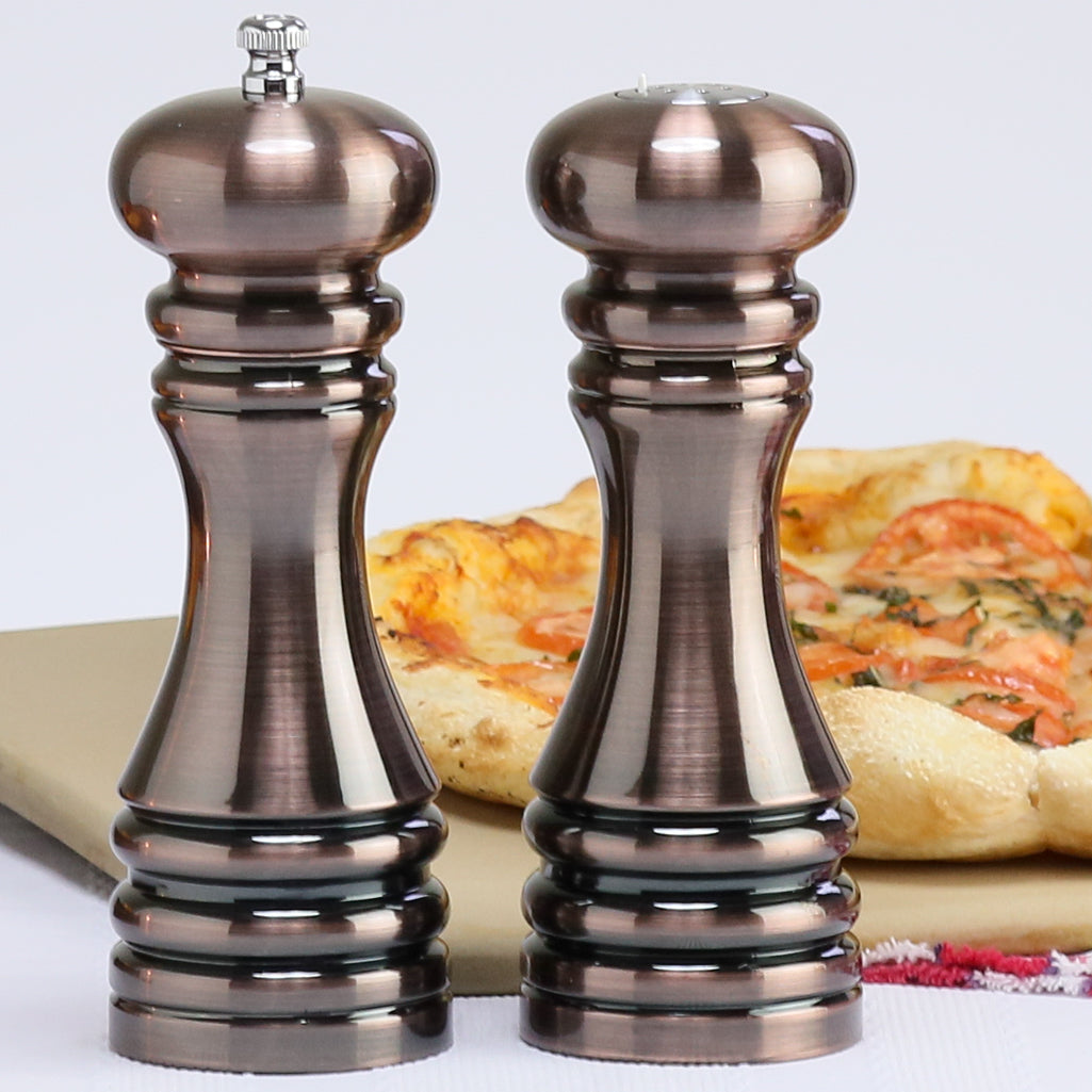 7 Inch Acrylic Pepper Mill and Salt Shaker Gift Set with Burnished Copper Finish