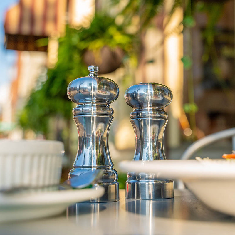 5 Inch Acrylic Pepper Mill and Salt Shaker Set with Brushed Stainless Finish 94500