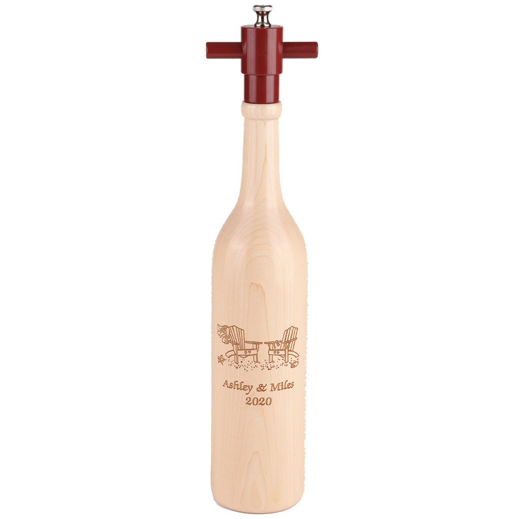 14.5 Inch Natural Wine Bottle Pepper Mill with Personalized Adirondack Chair Design