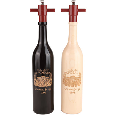 14.5 Inch Ebony and Natural Wine Bottle Set with Personalized Bordeaux Design