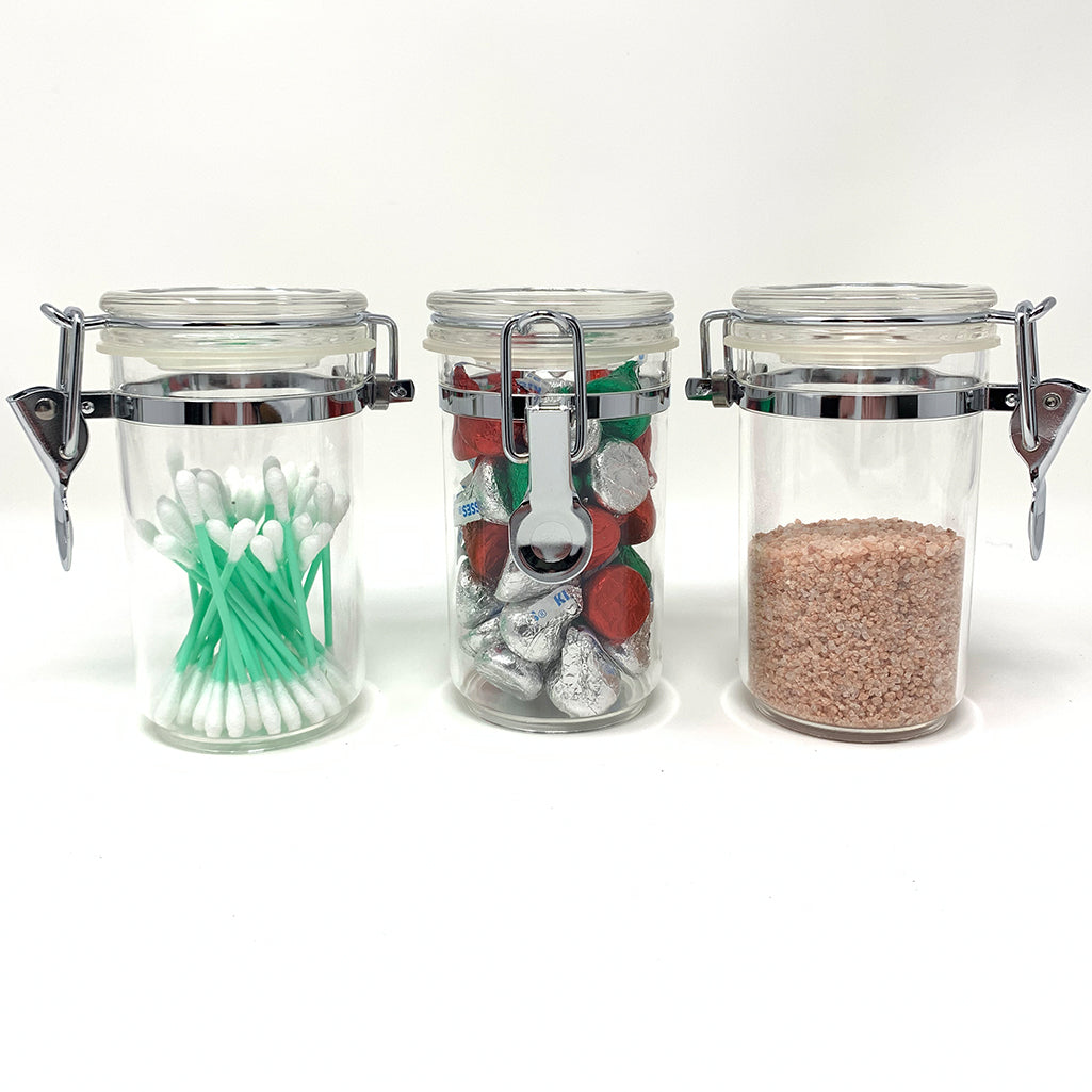 One Hand Easy Open Canister Set of 3 clear plastic containers with