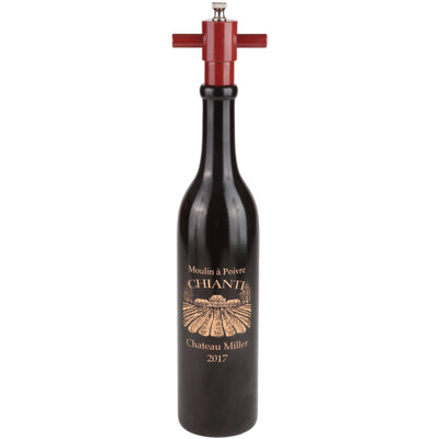14.5 Inch Ebony Wine Bottle Pepper Mill with Personalized Chianti Design