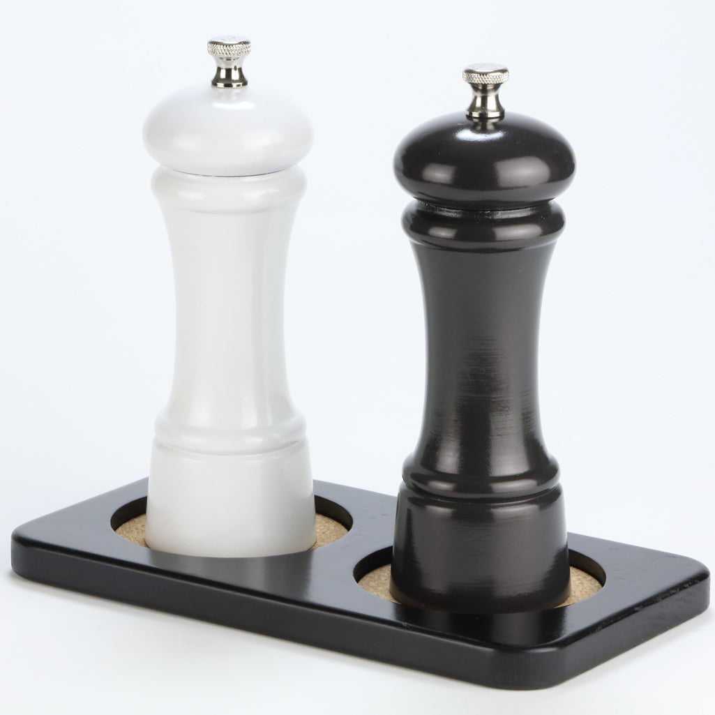 Double Coaster Tray for Pepper Mills, Salt Mills, and Shakers. Shown with Optional 6 Inch Mill Set (6902). 