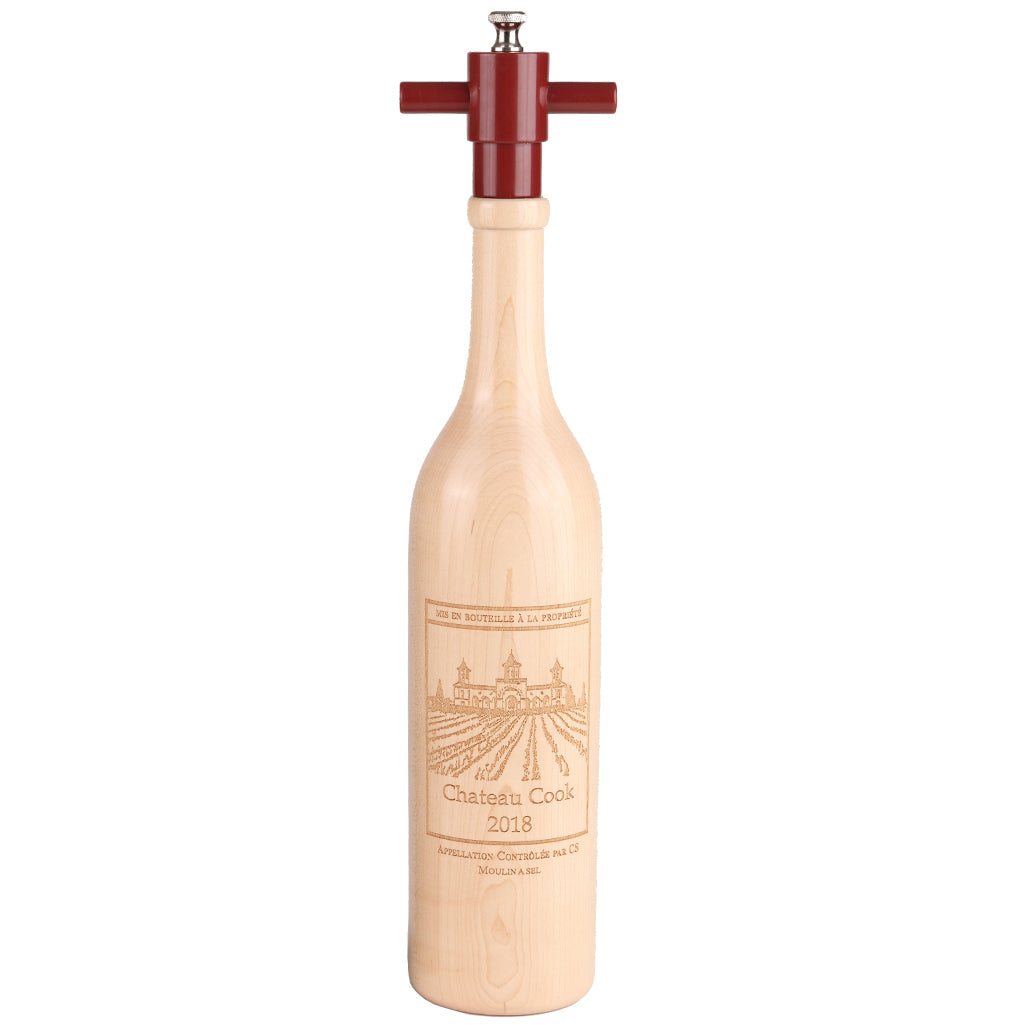 14.5" Engraved Wine Bottle Pepper Mill - Chateau Edition (New)