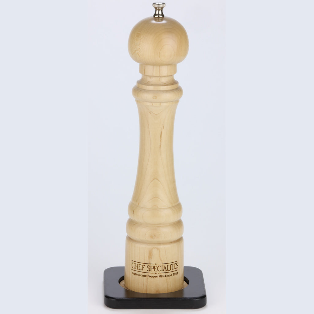 Single Coaster Tray for Pepper Mills, Salt Mills, and Shakers. Shown with Optional 12 Inch Pepper Mill (12200). 